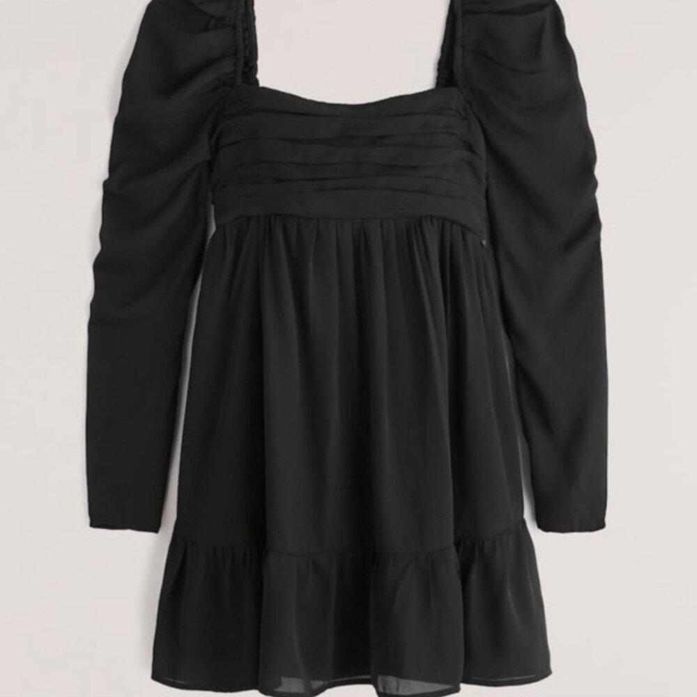 Abercrombie & Fitch Puff Sleeve Mini Ruffle Dress Black Size M
